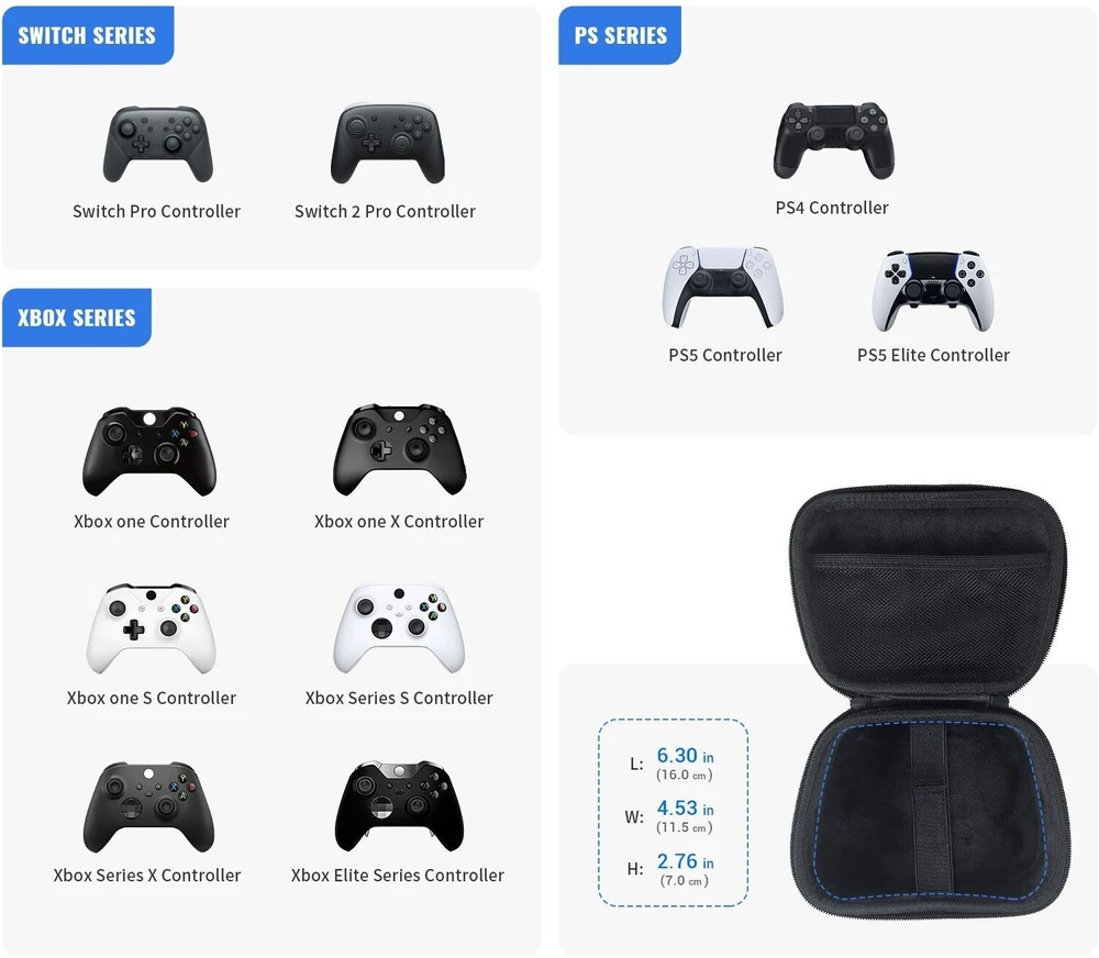 JYS Kietas EVA dėklas „Nintendo Switch 2“ / „Steam“ / „PS5“ / „PS4“ / „XBOX Pro“ valdikliui JYS-SDM009-V2 Juodas (SB11930)