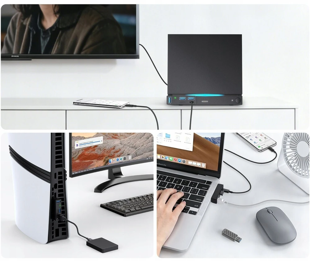 „JYS Hub“ adapteris „JYS-SDM007-V2“ 4 viename USB 3.0 3x USB-A 1x USB-C 5 Gb/s, skirtas PS5 / PC Steam Machine (SB11944)