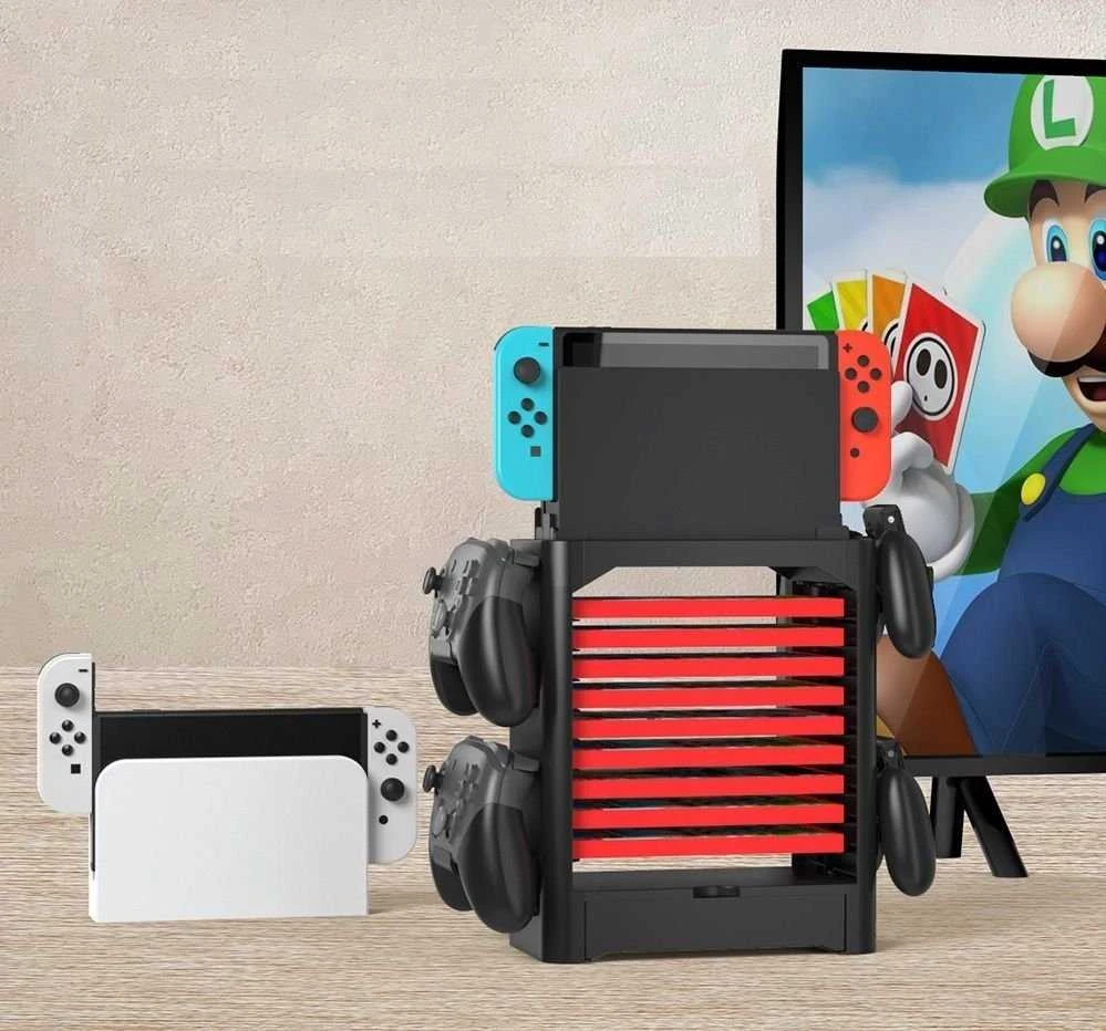 jys organizatoriaus stovas konsolėms, planšetėms, priedams ir žaidimams „Nintendo Switch“ / „Switch Oled NS153“