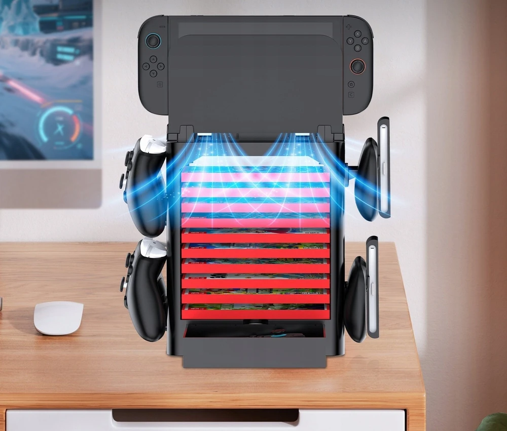 JYS organizatoriaus stovas, skirtas Nintendo Switch 2 NS2 OLED žaidimų pultams JYS-NS153B-V2, juodas (SB11526)