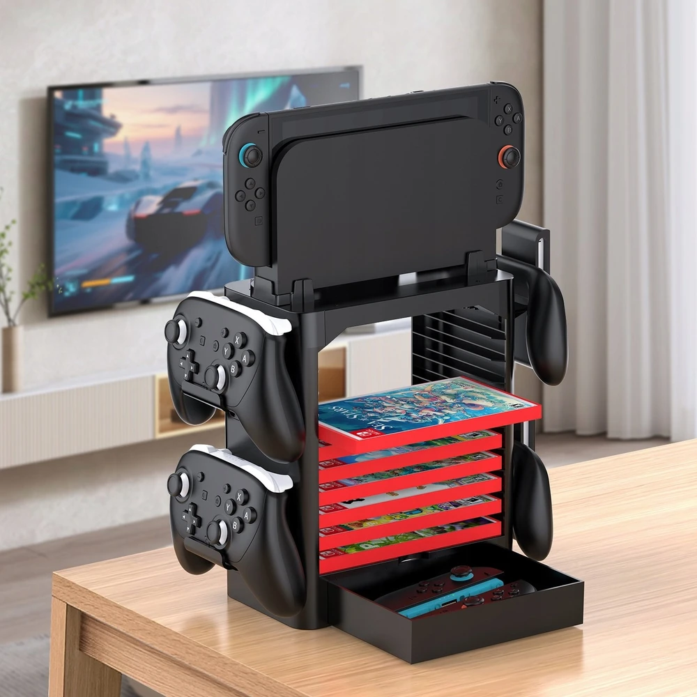 JYS organizatoriaus stovas, skirtas Nintendo Switch 2 NS2 OLED žaidimų pultams JYS-NS153B-V2, juodas (SB11526)