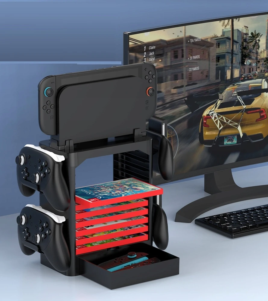 JYS organizatoriaus stovas, skirtas Nintendo Switch 2 NS2 OLED žaidimų pultams JYS-NS153B-V2, juodas (SB11526)