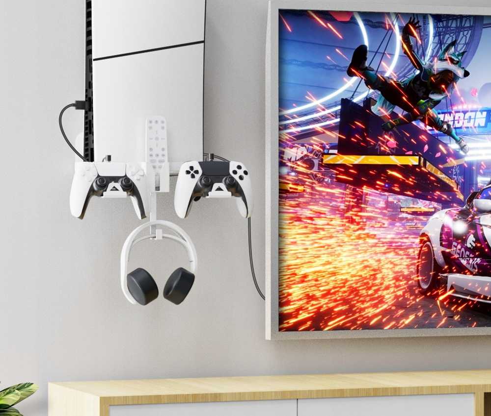 JYS Sieninis laikiklis pakabukas JYS-P5177 PlayStation 5 PS5 Slim + kabelis 2in1 (SB8847)