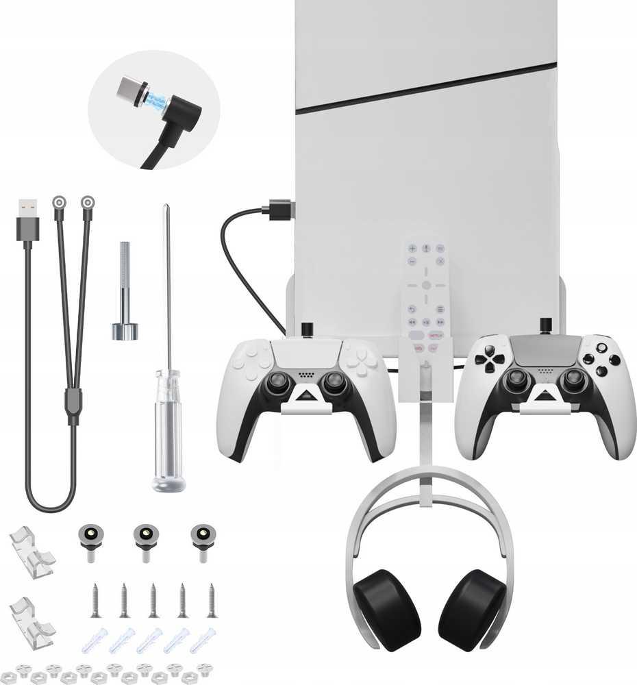 JYS Sieninis laikiklis pakabukas JYS-P5177 PlayStation 5 PS5 Slim + kabelis 2in1 (SB8847)