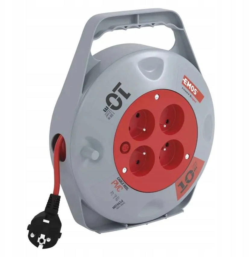 Emos Būgninis ilgintuvas Emos P19410N 10m 4 lizdai PVC 230V 10A 1mm2 IP20 raudona/juoda