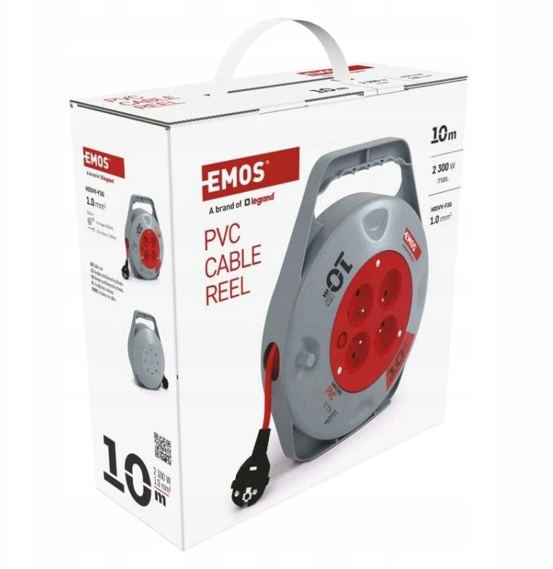 Emos Būgninis ilgintuvas Emos P19410N 10m 4 lizdai PVC 230V 10A 1mm2 IP20 raudona/juoda