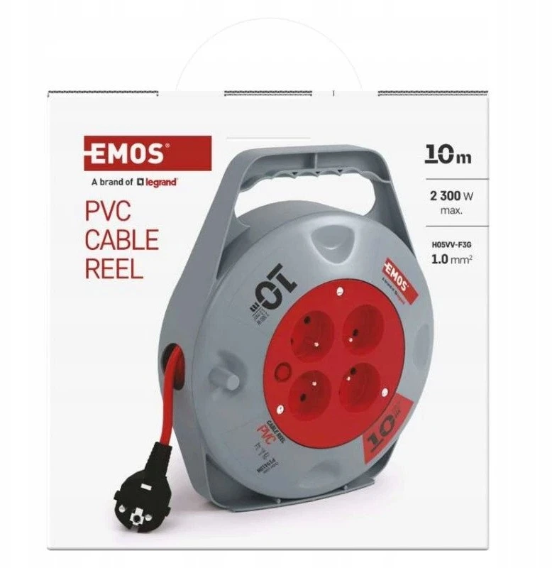 Emos Būgninis ilgintuvas Emos P19410N 10m 4 lizdai PVC 230V 10A 1mm2 IP20 raudona/juoda
