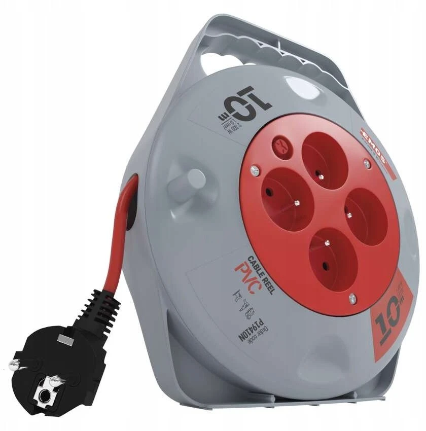 Emos Būgninis ilgintuvas Emos P19410N 10m 4 lizdai PVC 230V 10A 1mm2 IP20 raudona/juoda