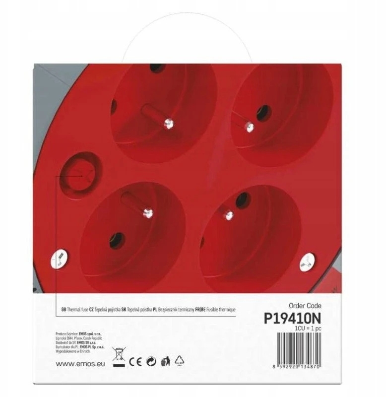 Emos Būgninis ilgintuvas Emos P19410N 10m 4 lizdai PVC 230V 10A 1mm2 IP20 raudona/juoda