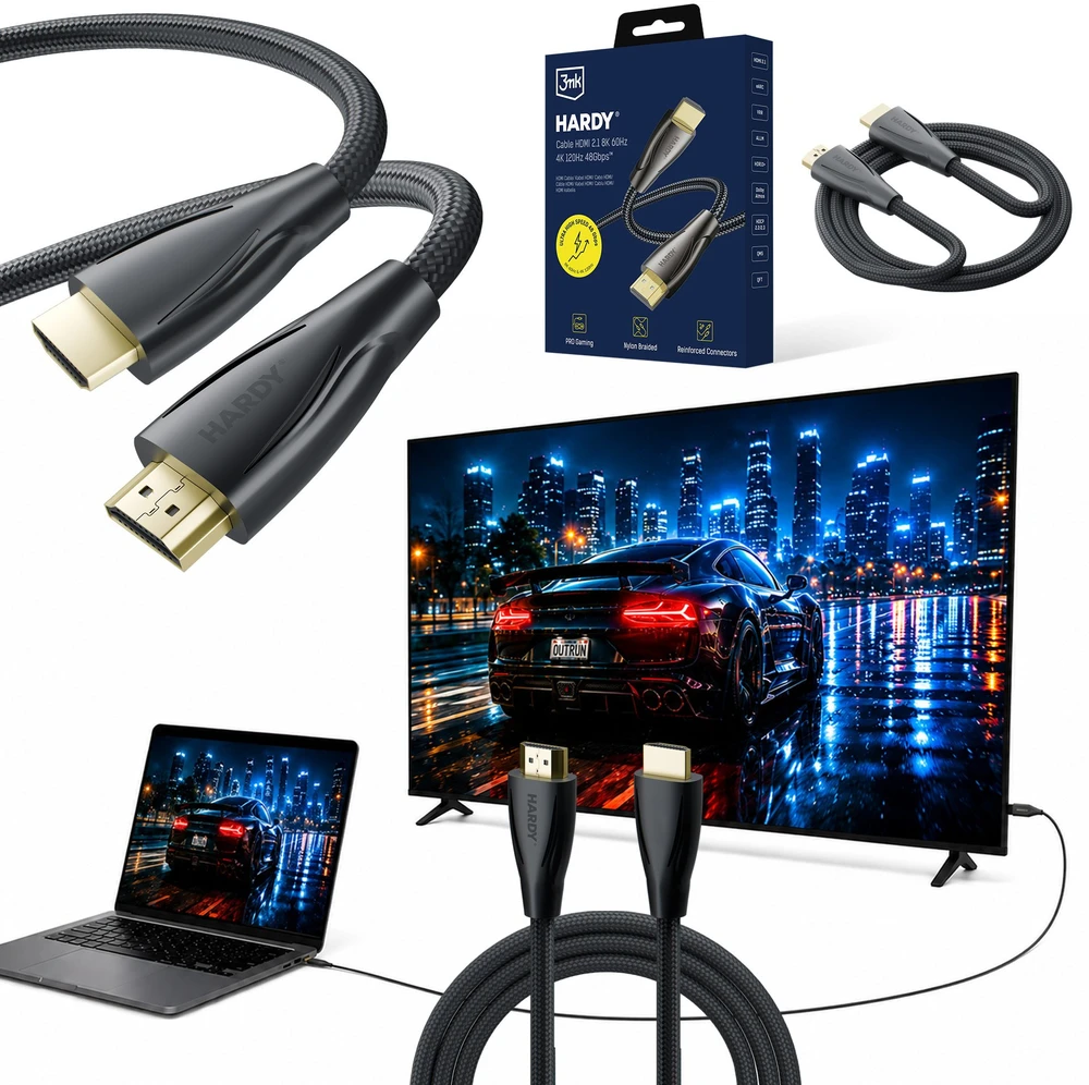 3mk Hardy HDMI 2.1 3m Ultra High Speed 48Gbps 8K60Hz 4K120Hz eARC VRR ALLM Juoda