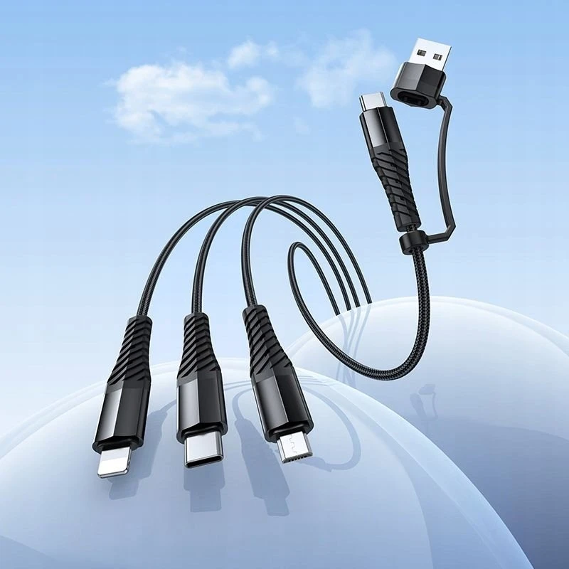 Laidas 3in1 USB C / USB A į Lightning + USB C + Micro USB Hoco 1 m X123 juodas