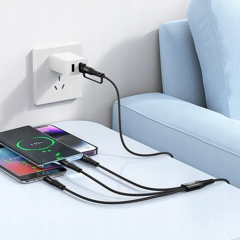 Laidas 3in1 USB C / USB A į Lightning + USB C + Micro USB Hoco 1 m X123 juodas