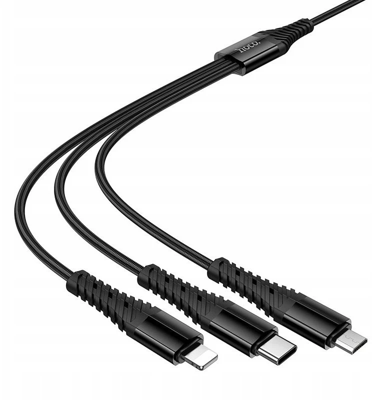 Laidas 3in1 USB C / USB A į Lightning + USB C + Micro USB Hoco 1 m X123 juodas