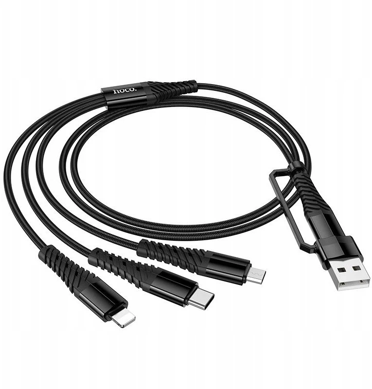 Laidas 3in1 USB C / USB A į Lightning + USB C + Micro USB Hoco 1 m X123 juodas