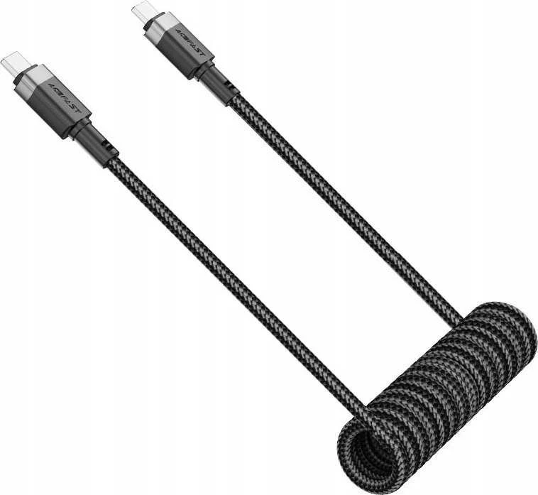 Acefast C14-03 USB-C – USB-C Spring kabelis 480Mb/s 3A 1.2m – Juodos spalvos