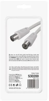 Kabelis TV antenai RF, 2.5m, kištukas - lizdas, baltas EMOS