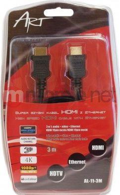 ART KABH AL-11 kabelis HDMI 1,4m/m 3m Ethernet 3D AL-11