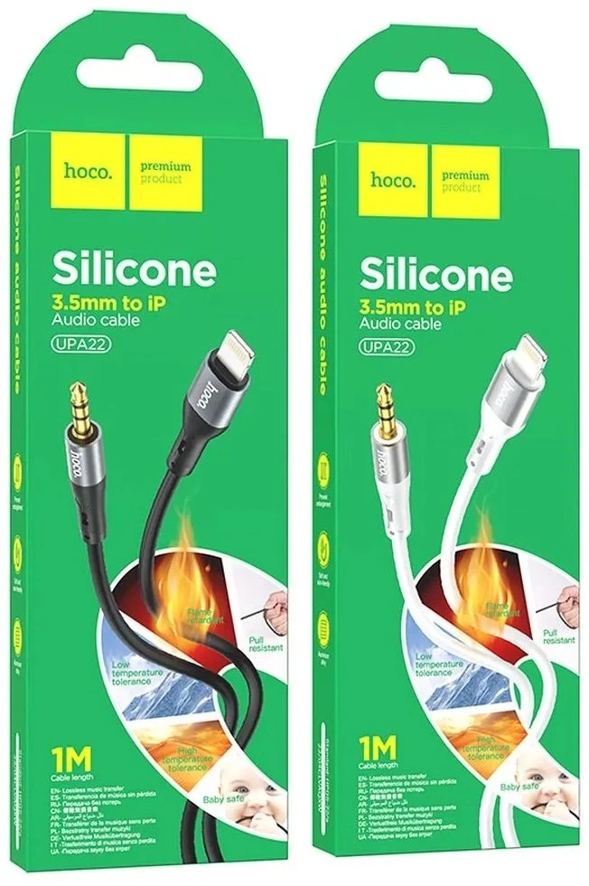 Kabelis AUX Jack 3,5 mm - Lightning Hoco 1 m UPA22 baltas