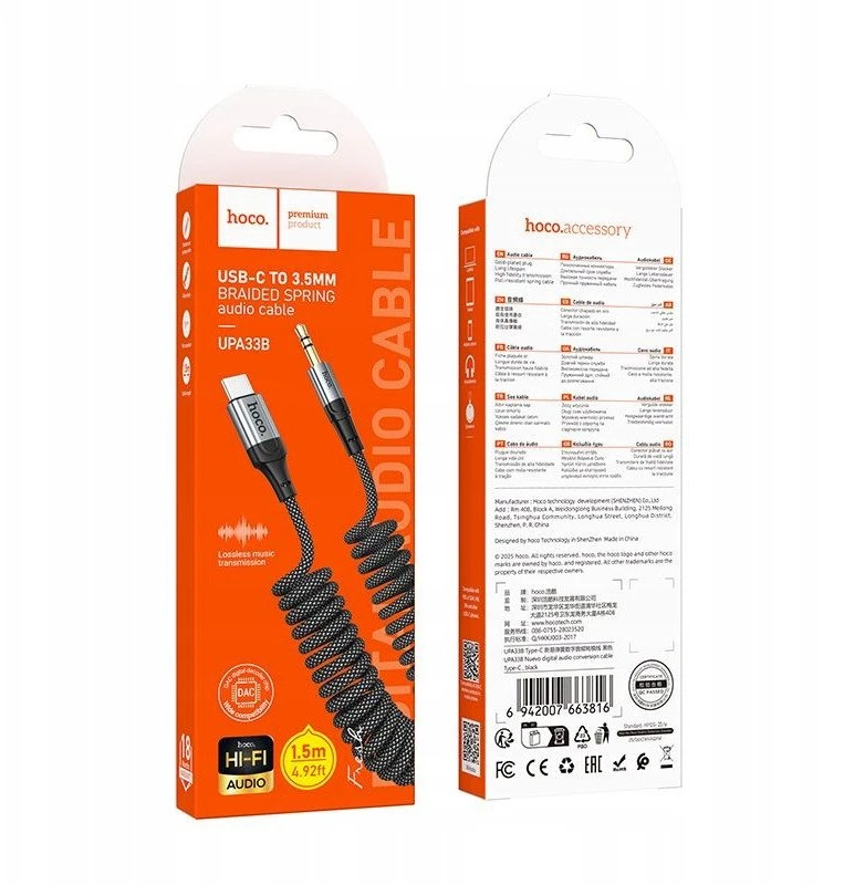 Kabelis AUX Jack 3,5 mm - USB C Hoco 1,5 m UPA33B juodas