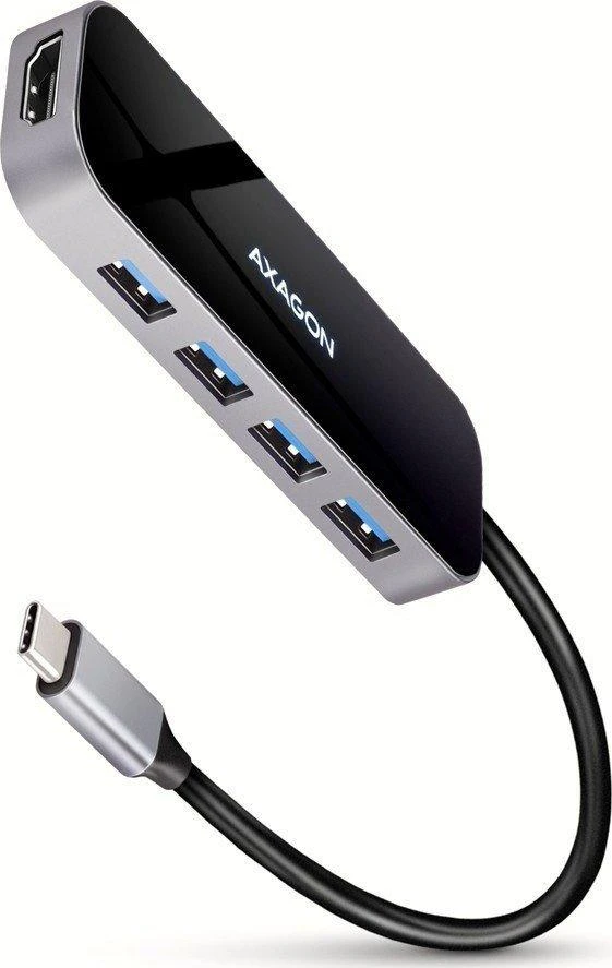 Axagon kelių prievadų USB 3.2 Gen 1 šakotuvas. HDMI, keturi USB-A išėjimai ir maitinimo tiekimas. Kabelis USB-C 20cm.