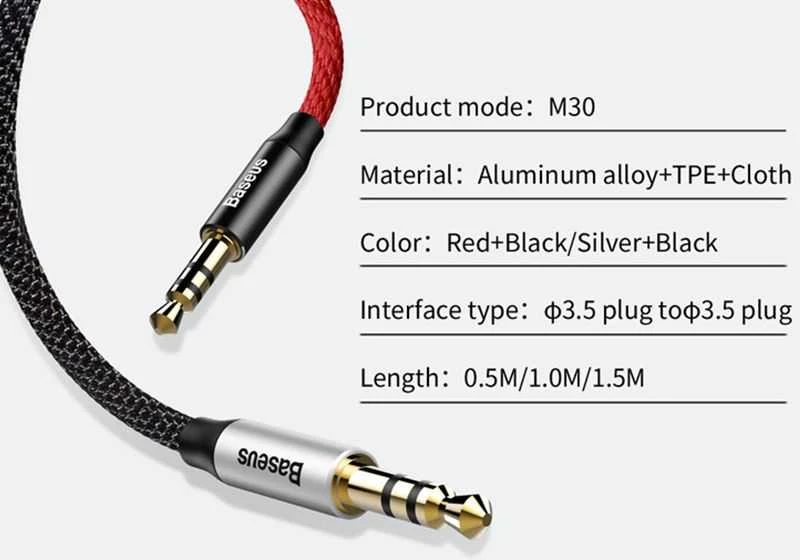 Baseus Yiven 3.5mm AUX kabelis 1m - Juodas / Sidabrinis