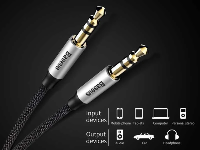 Baseus Yiven 3.5mm AUX kabelis 1m - Juodas / Sidabrinis