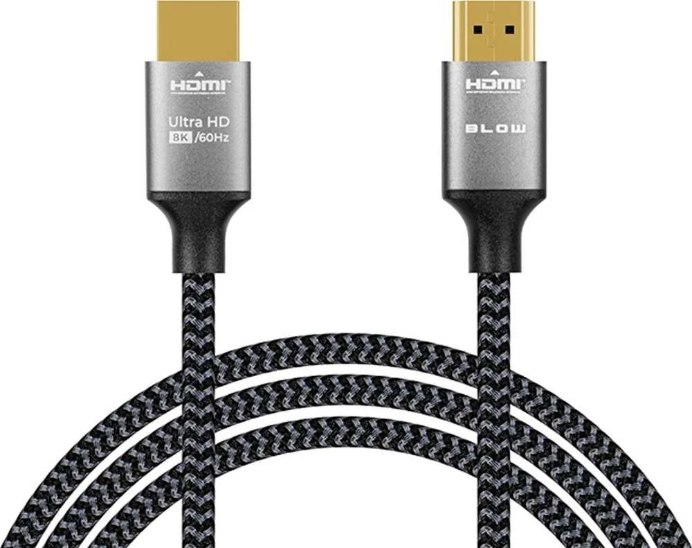 HDMI 8K kabelis su tekstiline pynė ir metaliniais antgaliais