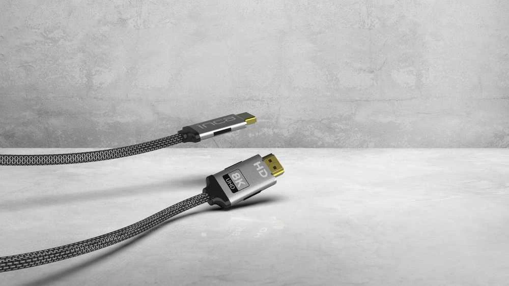 HDMI 2.1 8K kabelio antgaliai su tekstiline danga