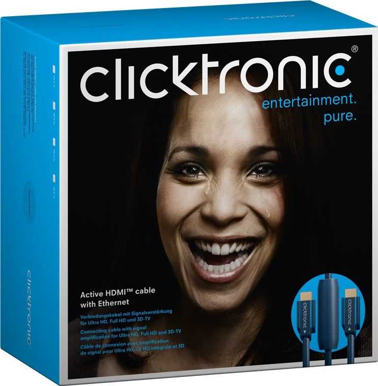Clicktronic HDMI 2.0 High Speed su Ethernet kabeliu, aktyvus, 20 m, juodas