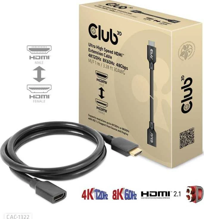 „Club 3D Ultra High Speed“ HDMI prailginimo kabelis, 4K120Hz/8K60Hz, 48Gbps – 1m