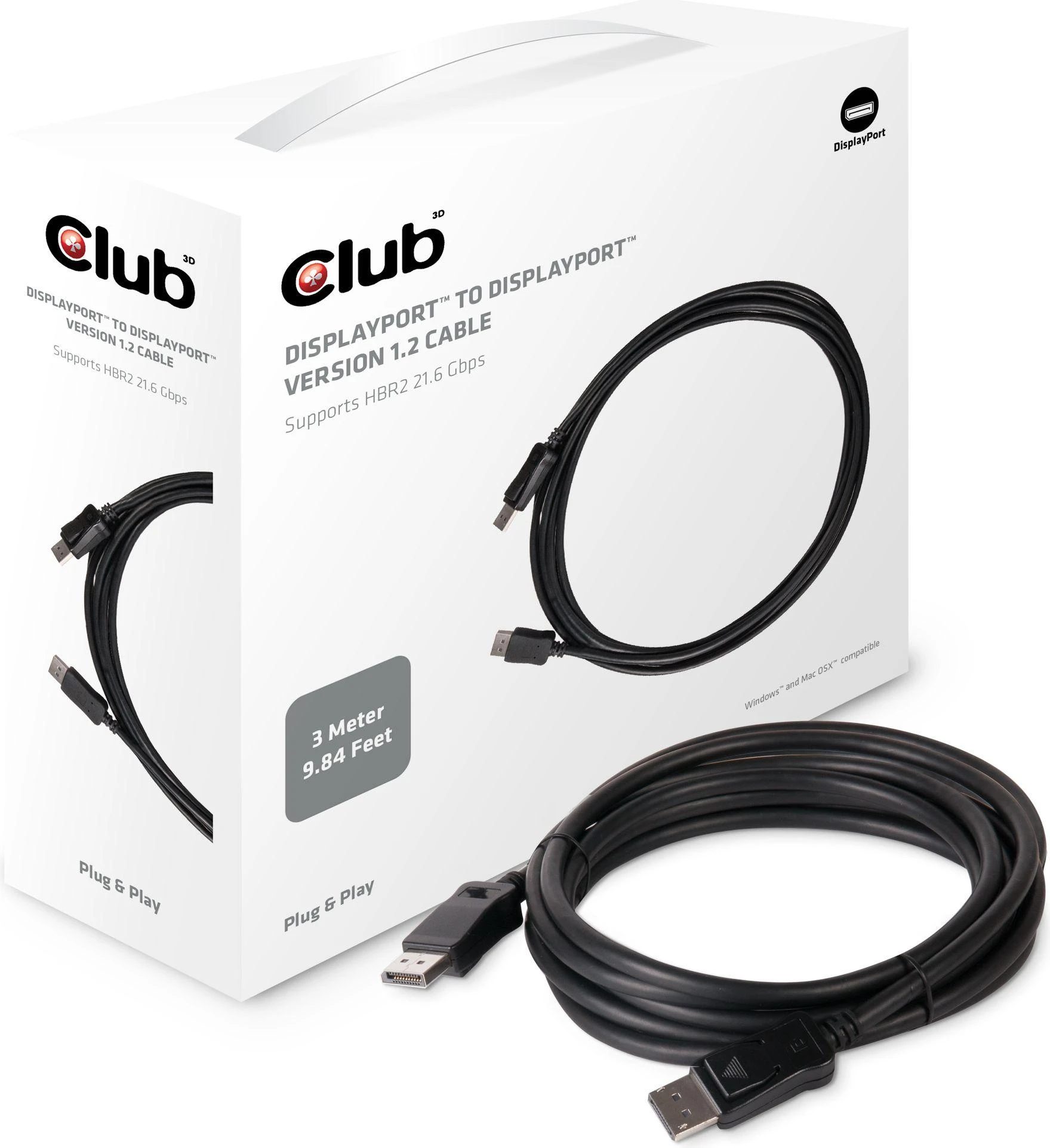 Kabelis Club 3D DisplayPort - DisplayPort 3m juoda (CAC-1064)