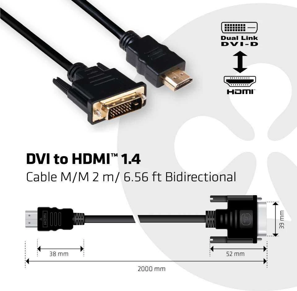 Kabelis Club 3D HDMI - DVI-D 2m juoda (CAC-1210)