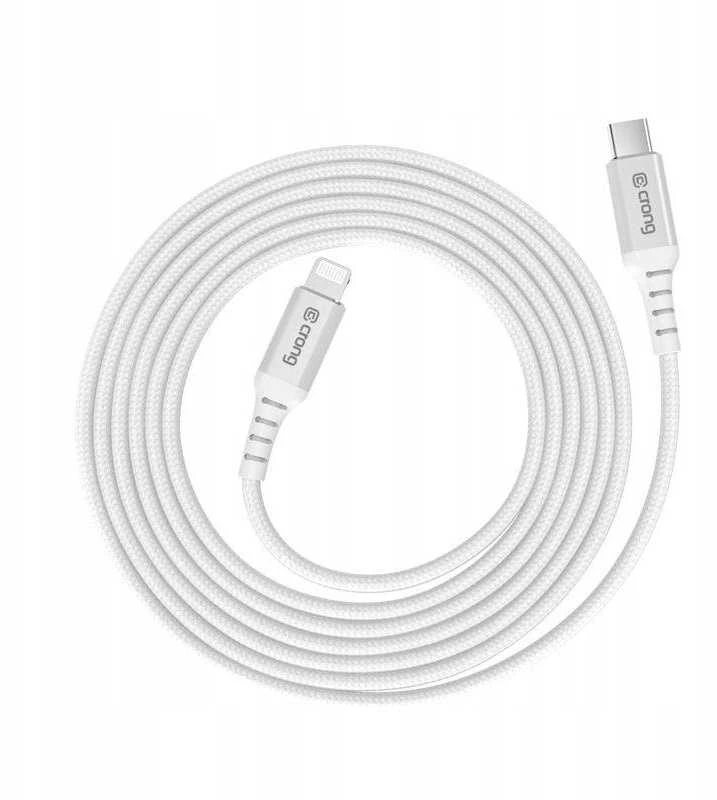 „Crong Armor Link“ – USB-C į „Lightning“ greito įkrovimo MFi laidas, 150 cm, baltos spalvos