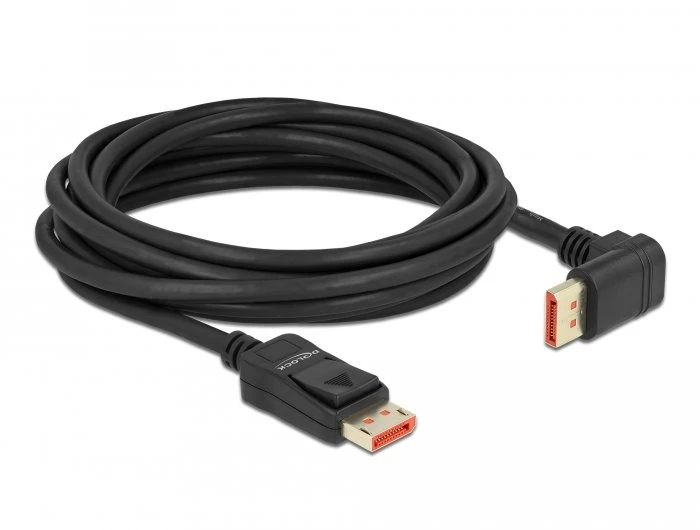„DeLOCK DisplayPort“ kabelis, kištukas, tiesus į kištuką, 90° kampu į viršų, 8K 60 Hz, 5 m, 5 m, DisplayPort, DisplayPort, kištukas, kištukas, 7680 x 4320 pikselių
