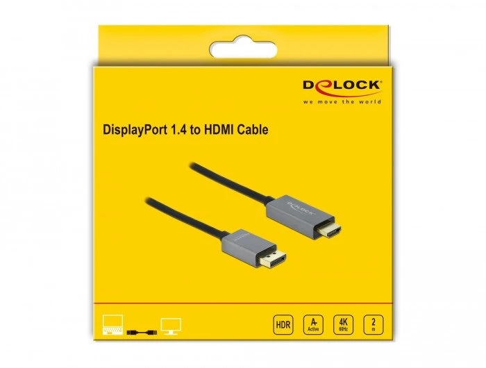 DLC DeLOCK 85929 vaizdo kabelio adapteris 2 m HDMI A tipo (standartinis) DisplayPort Juoda, Pilka