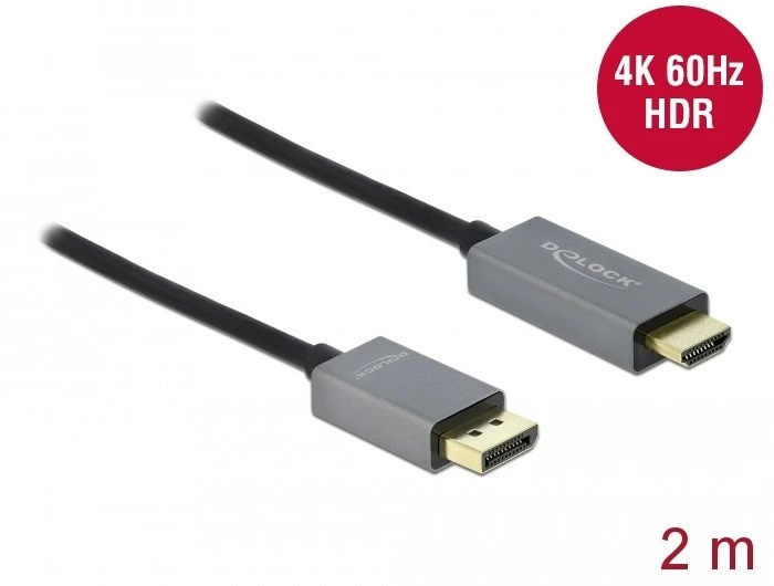 DLC DeLOCK 85929 vaizdo kabelio adapteris 2 m HDMI A tipo (standartinis) DisplayPort Juoda, Pilka
