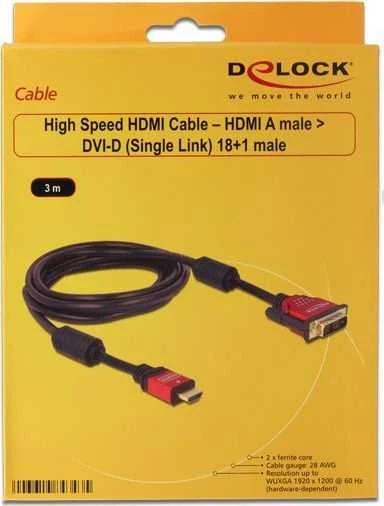 Delock High Speed HDMI kabelis, HDMI A kištukas > DVI kištukas 3 m