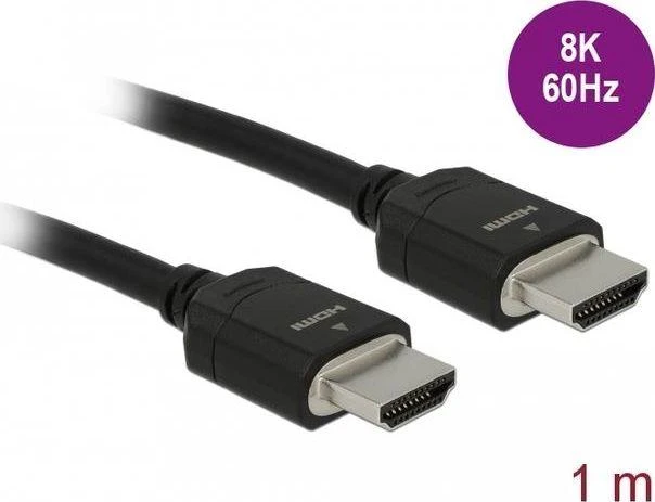 Juodas Delock HDMI laidas su 8K 60Hz žyma