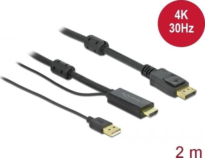 DELOCK HDMI M DisplayPort M 4K laidas 2m maitinamas USB A M juodas