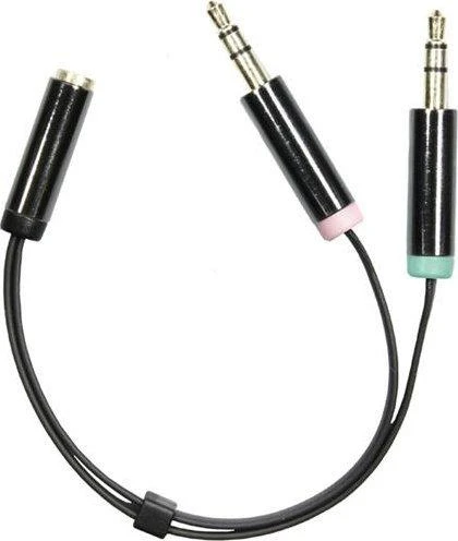 Adapteris DELTACO 3.5mm 4pin F - 2x3.5mm 3pin M, 0.1m, juodas lankstus / AUD-202