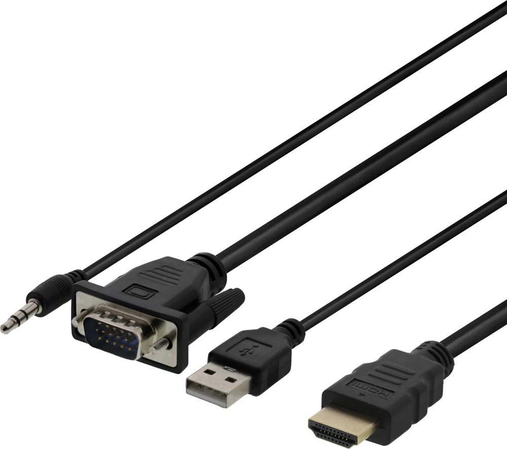 DELTACO VGA su audio - HDMI kabelis, VGA / HDMI / USB / 3.5mm, 1920x1080 60Hz, 2m, juodas / VGA-HDMI17