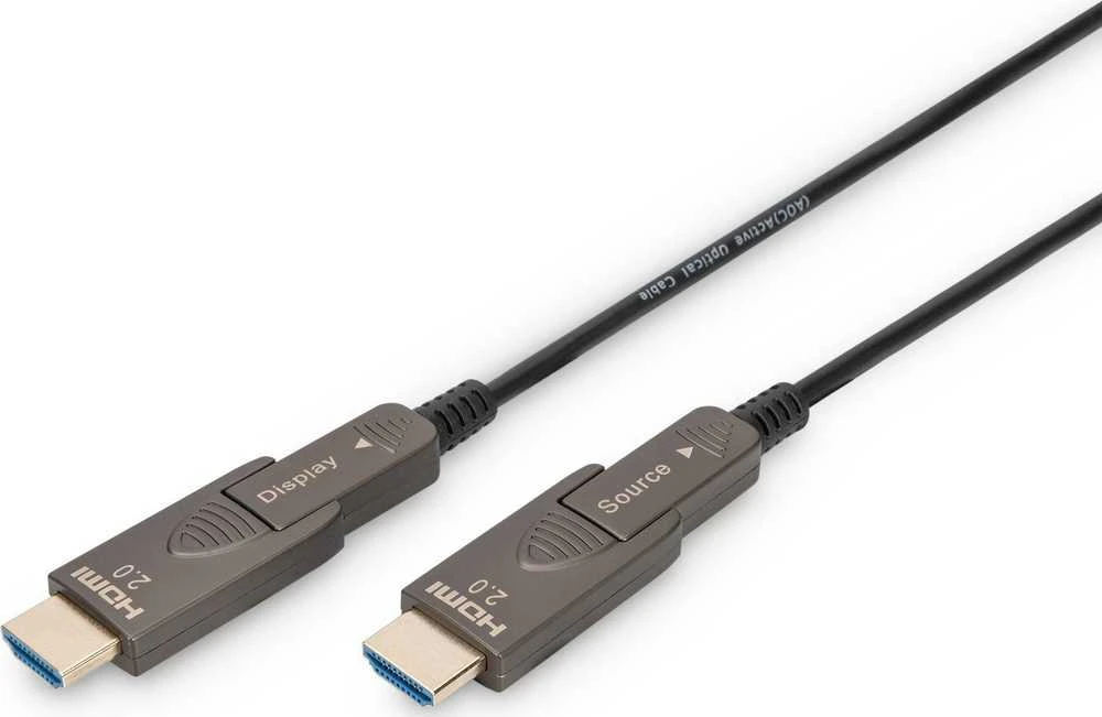 Digitus Hibridinis AOC HDMI 2.0 Premium didelės spartos Ethernet 4K60Hz UHD HDMI D/A HDMI D/A M/M kabelis, juodas, 30 m