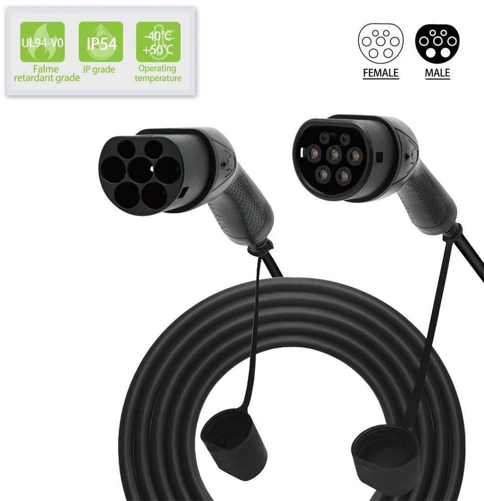 „EV Charge AUX1675T2 Premium EU CE“ universalus kabelis, 11 KW 16A, 2 tipo į 2 tipą, 7,5 m, juodas