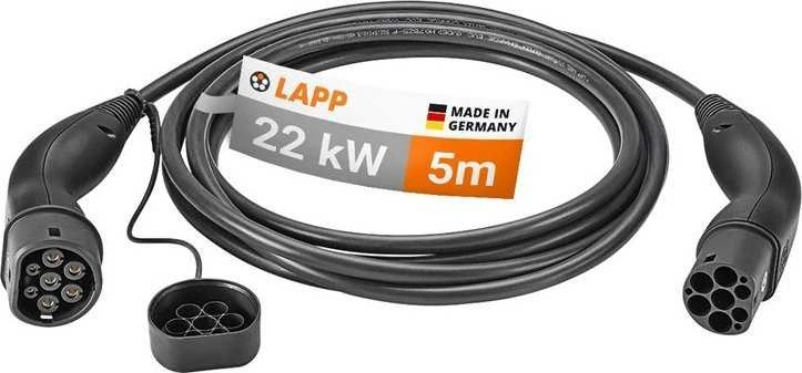 Kabelis EV PHEV Type 2 LAPP 22kW 32A juoda 5m