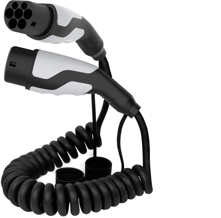 Sinox Elektromobilių spiralinis įkrovimo kabelis, 3 režimas, 16A, 3 fazės, 5 m, juodas