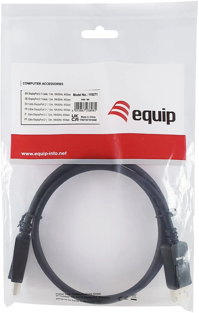 Equip Įrengti „DisplayPort 2.1 St/St 1.00m16K/60Hz komp.HDCP Premium. gr“