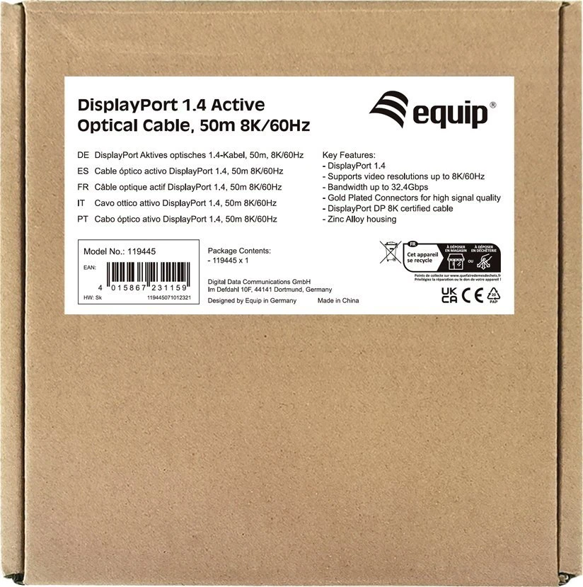 DisplayPort 1.4 optinio kabelio pakuotė