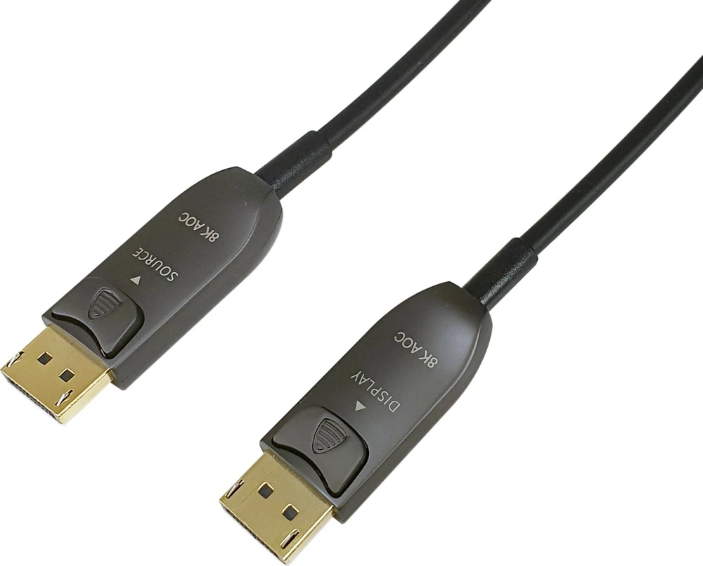 DisplayPort laido jungtys su Source ir Display žymėjimu