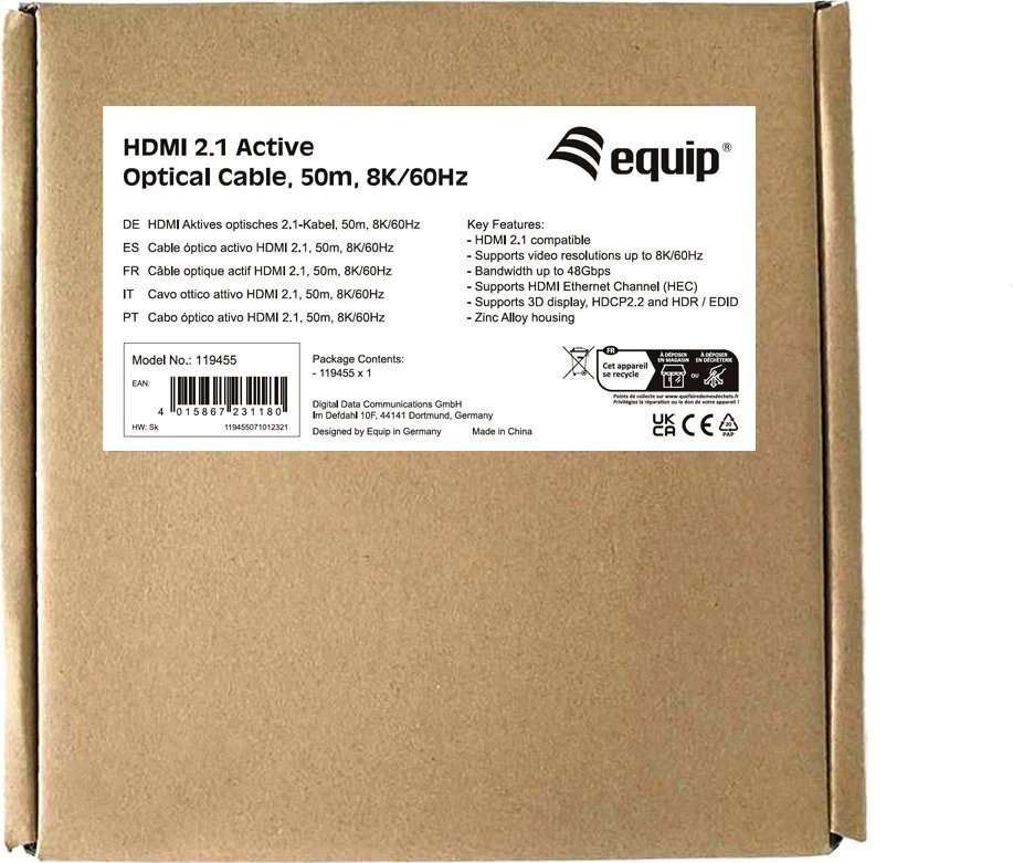Equip 119455 HDMI kabelis 50 m HDMI A tipo (standartinis) Juoda