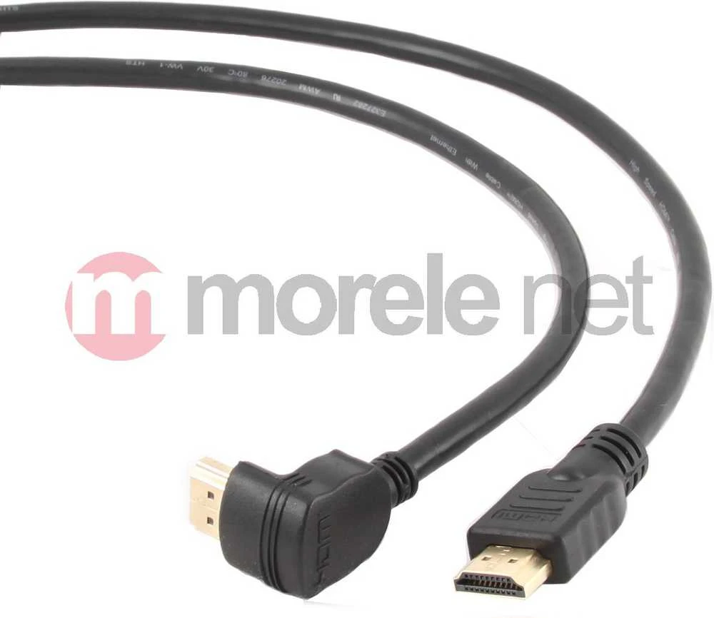 Gembird Cablexpert | HDMI didelės spartos 90 laipsnių kištukas į tiesų kištuką, 19 kontaktų, auksiniu dangteliu dengtos jungtys | HDMI 19 kontaktų kištukas | HDMI 90 laipsnių kištukas | 1,8 m
